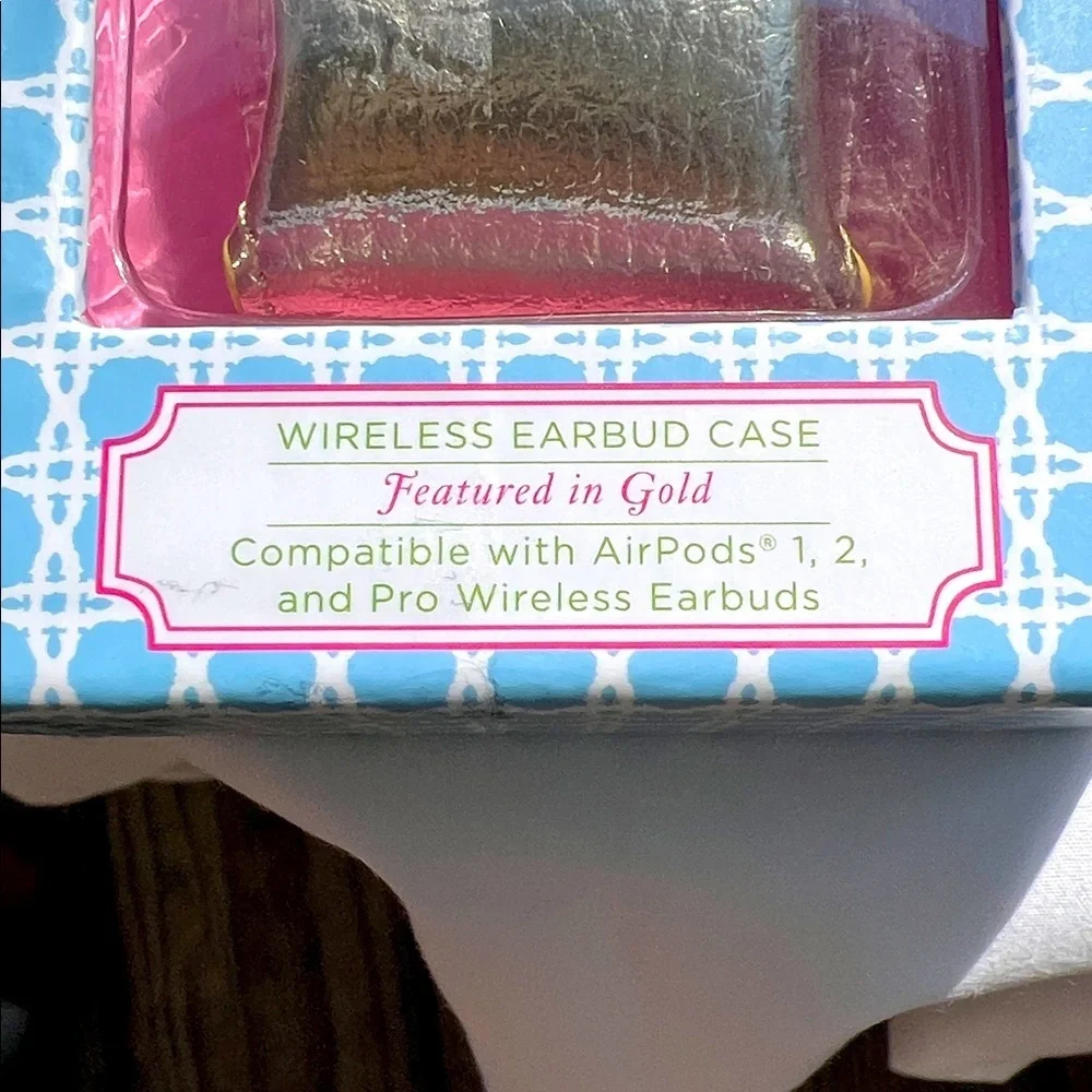 Lilly Pulitzer Metallic Gold  Wireless Earbud Case Ring Clip